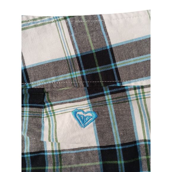 Roxy Plaid Shorts Women’s Sz 9 White Black Blue Bermuda Chequerd Coastal Beachy - Picture 15 of 16